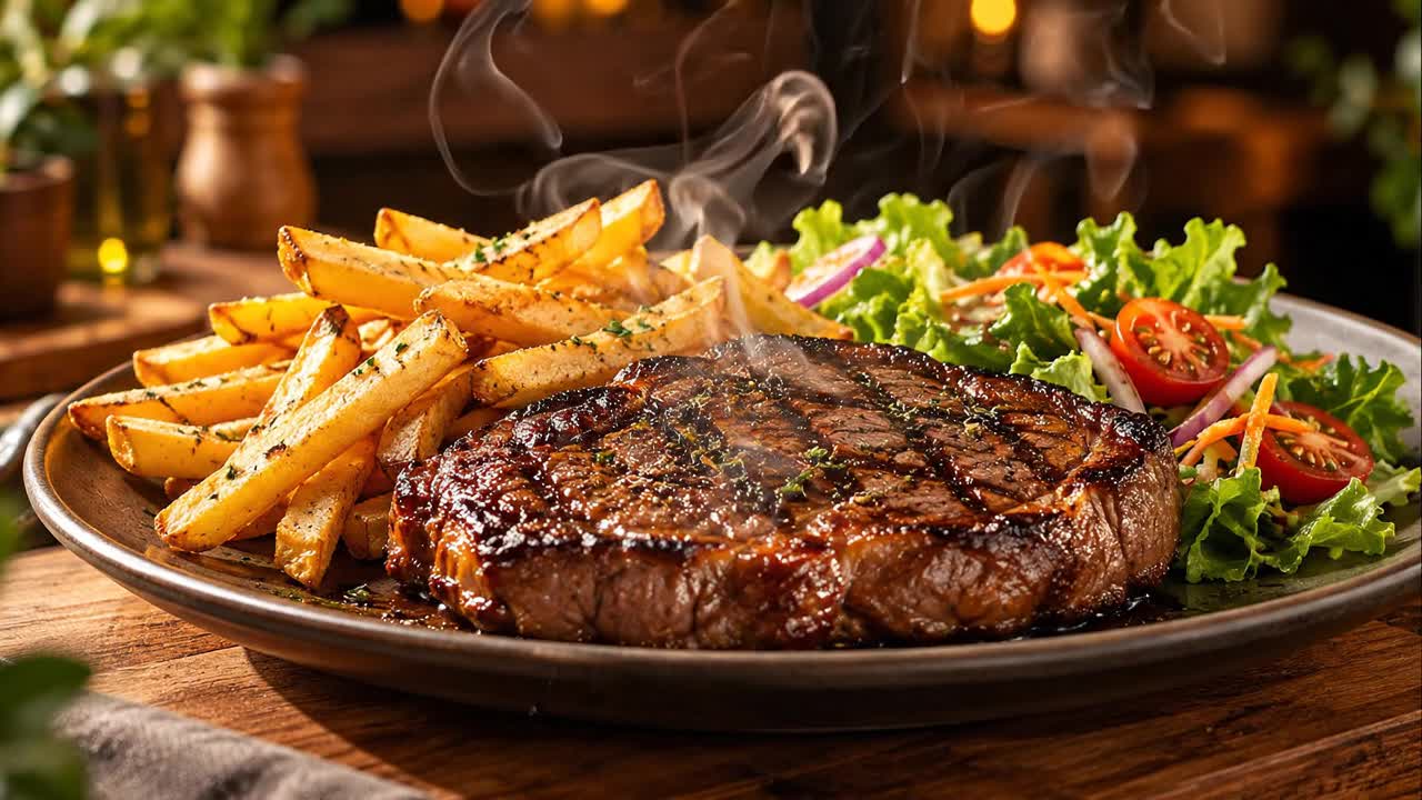 Carne con papas y ensalada